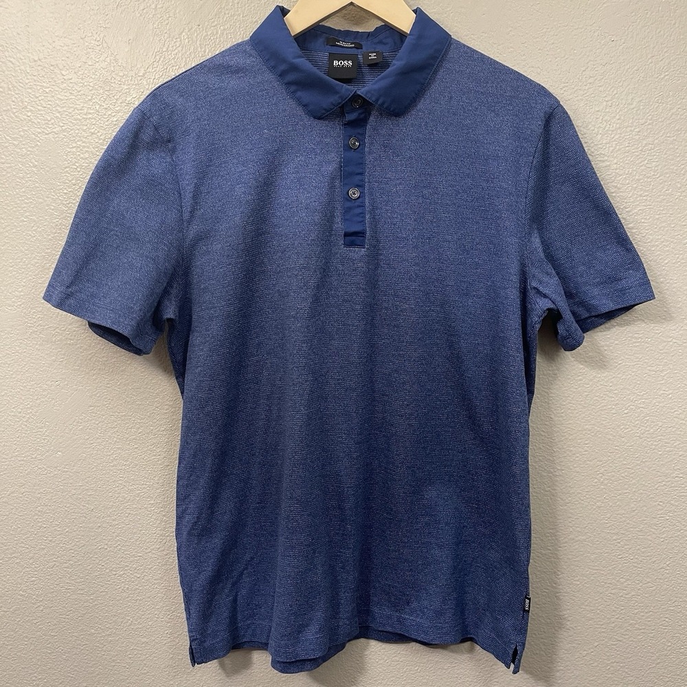 Hugo Boss Men's Knit Polo Shirt Slim Fit Blue Minimalist Size S/M ( XL Tag) READ